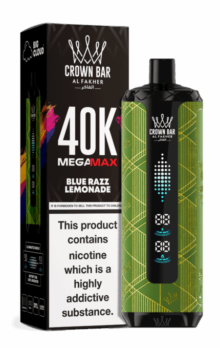 Al Fakher Crown Bar Mega Max 40000 Puffs Blue Razz Lemonade disposable vape available in Dubai