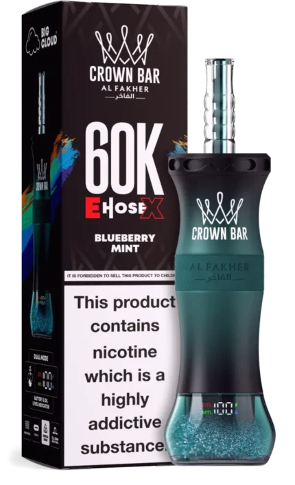 Al Fakher Crown Bar E-Hose X 60000 Puffs Blueberry Mint shisha-style disposable vape