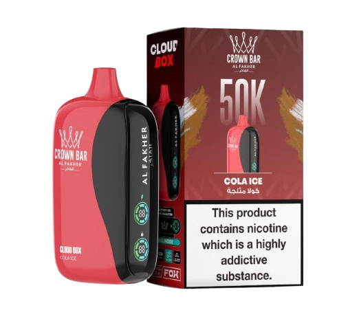 Al Fakher Crown Bar Cloud Box 50000 Puffs Cola Ice vape device featuring a cool cola flavor profile in Dubai