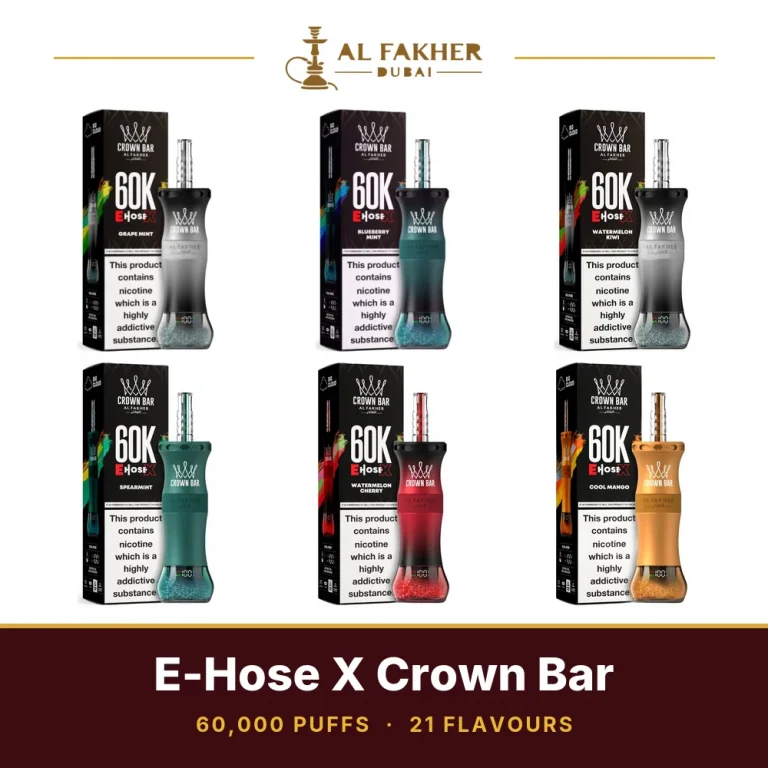 al fakher dubai al fakher e hose x crown bar 60k puffs category
